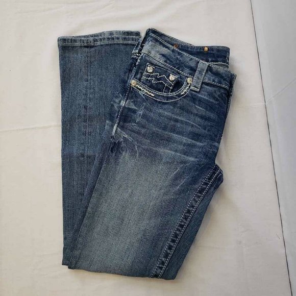 Miss Me Womens Easy Cropped Straight Leg Jeans Blue Thick Stitch Embellished 27 - Picture 8 of 13